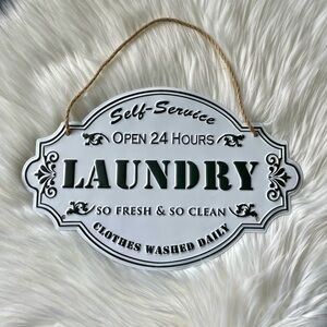 Tin White and Black Decorative Laundry Hanging Sign NWOT